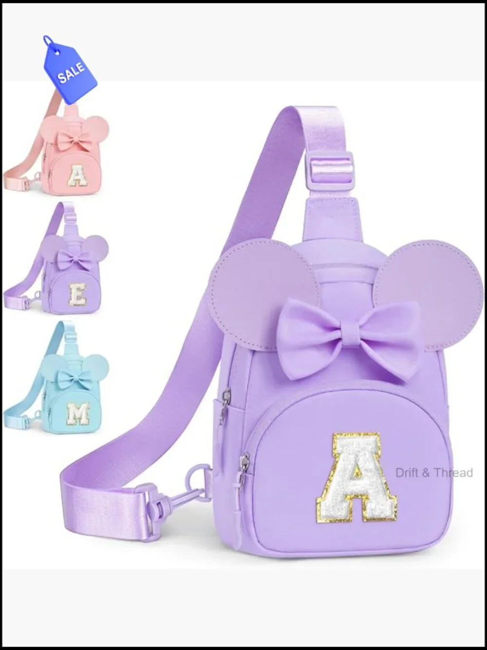 Kids Initial Crossbody Bag Sling Purse Adjustable Strap Zipper Closure